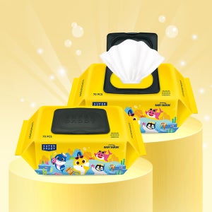 N배송) 슈퍼대디 핑크퐁x아기상어 옐로우 70g 아기물티슈 70매 20팩 외 아기상어 BEST 물티슈 모음전