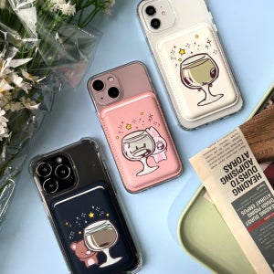 [맥세이프 카드지갑] 와토곰 와인 컵 귀여운 커플 우정 디자인 가죽 맥세이프 지갑 교통카드