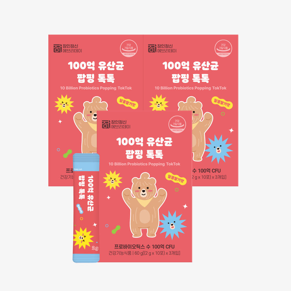 장인정신에브리데이 <b>어린이</b> 유아 유산균 프로바이오틱스 100억 팝핑톡톡 30포, 3개