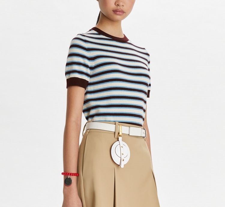 ToryBurch 토리버치 캐시미어 스트라이프 반팔 테니스 스웨터 여성 여자 캐주얼