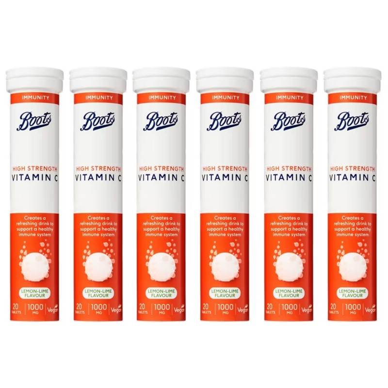 Boots 영국 부츠 발포 <b>비타민 C 1000mg 레몬라임</b>맛 20정 x 6팩