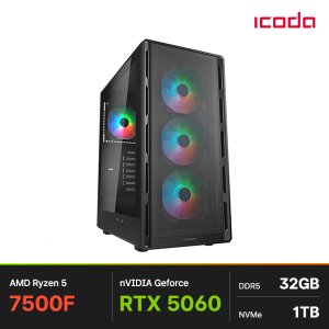 아이코다 ( AMD7500F / RTX5060 ) AIRFACE 게이밍 데스크탑 컴퓨터 조립PC - 쿠거 키보드 헤드셋 증정