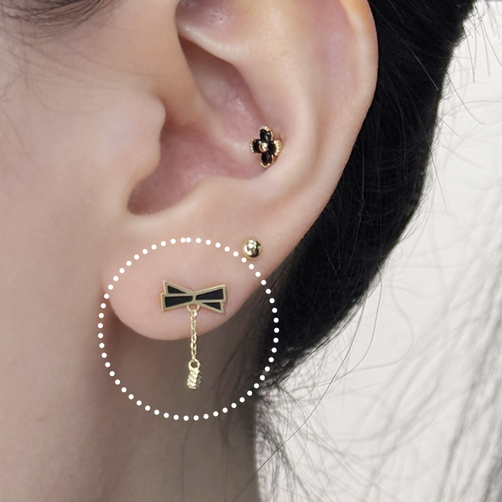 14K금 블랙리본 드롭 큐빅 피어싱 귓볼 이너컨츠 트라거스 귓바퀴 금 14K MA 053