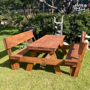 미엔우드 정품형 야외테이블 야외용 원목 테이블 세트 평상 탁자 피크닉 편의점 벤치 8인 1800mm, 월넛색(등받이)