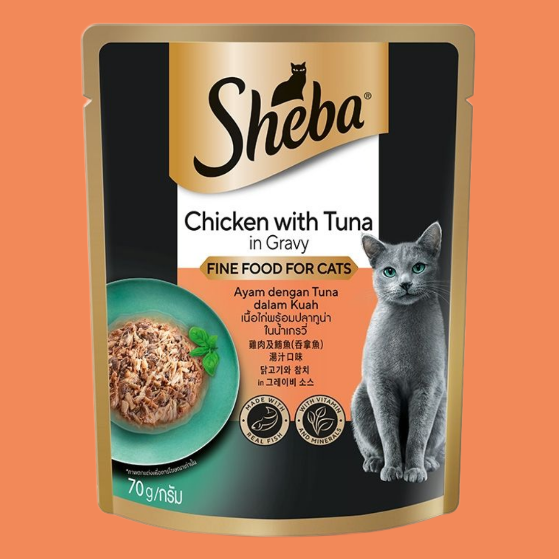 쉬바 파우치 고양이 주식 습식사료 닭고기+참치 그레이비소스, 70g, 1개