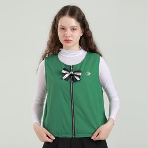 여성골프조끼 여름 골프베스트 여자골프웨어 리본브로치 집업 베스트