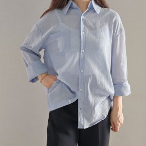 [시즌오프 세일]미미토리 촉감 좋은 여름 시스루 남방 부드러운 셔츠
