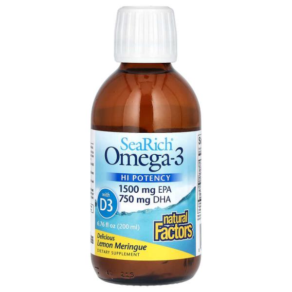 Natural Factors, <b>SeaRich Omega-3 with Vitamin D3</b>, HI Potency, Delicious Lemon Meringue, 6.76 fl oz (