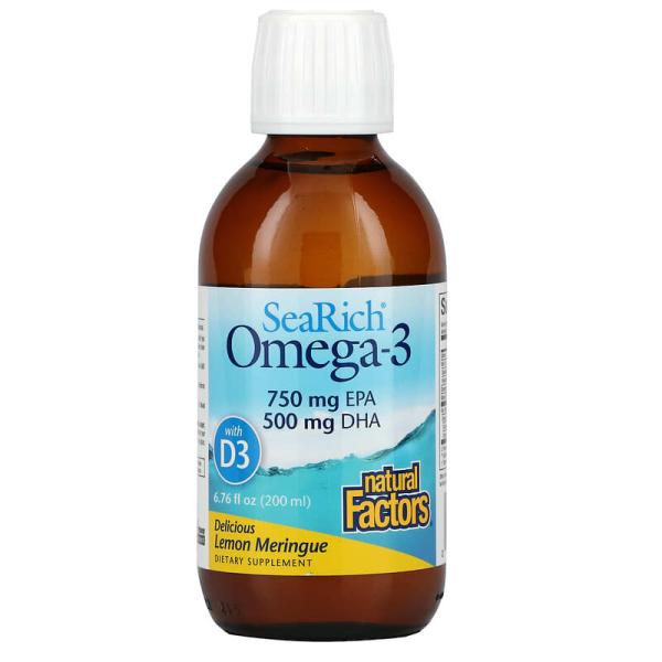 Natural Factors, <b>SeaRich Omega-3 with Vitamin D3</b>, Delicious Lemon Meringue, 6.76 fl oz (200 ml) (Dis