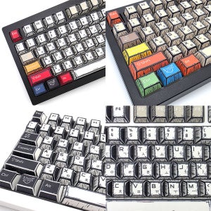 코믹 스케치 체리 130키 PBT 화이트 건담 만화 웹툰 망가 크레용 애니메이션 한영 키캡