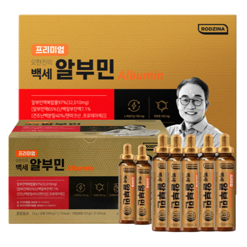 프리미엄 오한진의 백세 알부민 <b>타우린</b> 고함량 수액 액상 효능 30병