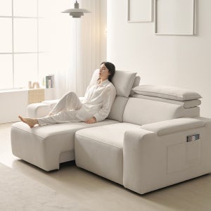 기간할인가 프린홈 모션핏 무빙 모션 리클라이너 슬라이드 패브릭 소파 스툴미포함, 아이보리, 3인용