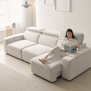 기간할인가 프린홈 모션핏 무빙 모션 리클라이너 슬라이드 패브릭 소파 스툴미포함, 아이보리, 4인용