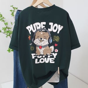 형님클라쓰 퓨어 조이 시바 프린트 레터링 커플 오버핏 남자 아이스 쿨링 여름 반팔티