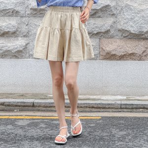 캉캉 셔링 밴딩 치마바지 4부 반바지 여성 빅사이즈 베이지