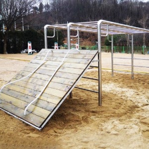 월드스포츠산업 야외놀이터 장벽넘기틀포함 스텐목재 WD-H-43A