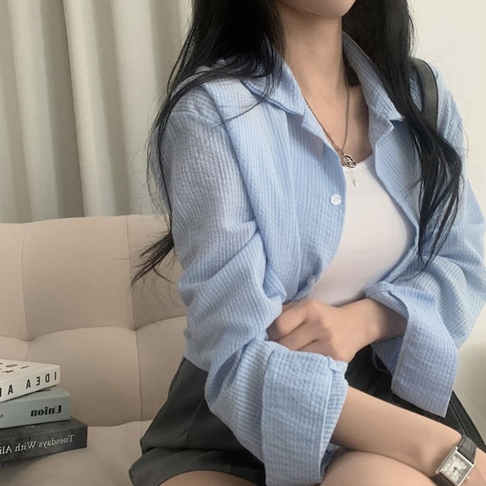 여성스프라이트셔츠 세미크롭셔츠 블루스트라이프 남방 하늘색