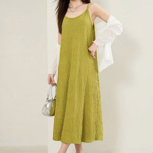 LnD 러플 스트링 끈나시 롱 원피스 여성 여름 치마 민소매 여자