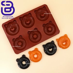 [5개묶음] 곰돌이와 고양이 도넛 디저트 무스케익 초콜렛 젤리 푸딩 베이킹 실리콘몰드 (6구)