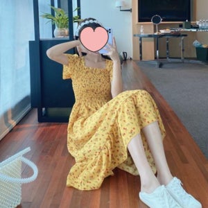 하늘하늘 스모크 밴딩 플라워 롱원피스