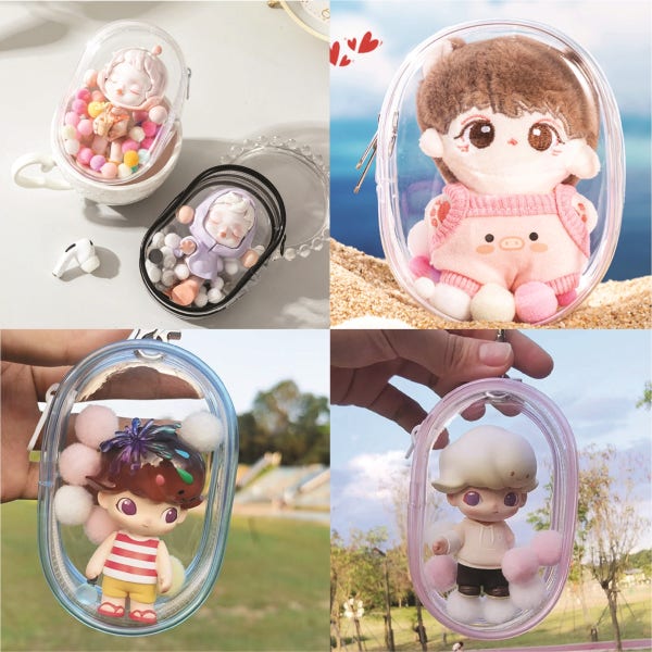 솜 인형파우치 미니 파우치 투명 비닐 PVC 키링 보호 10cm 15cm 20cm 타원형