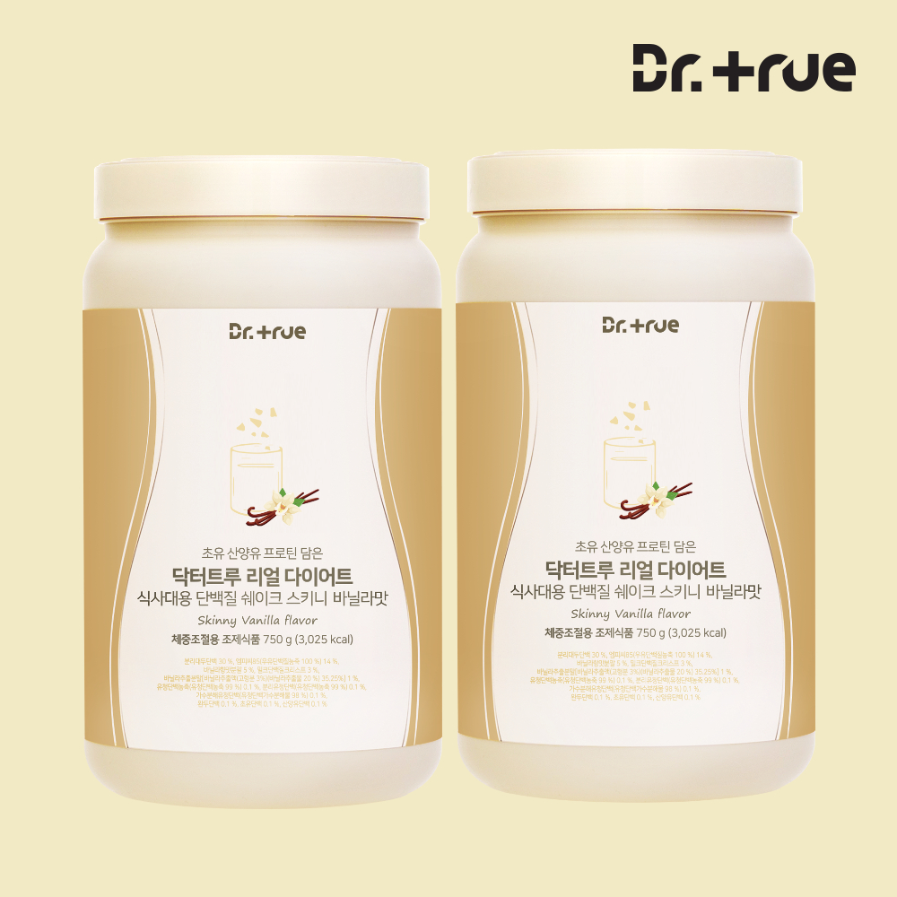 닥터트루 다이어트 식사 산양유 초유 단백질 쉐이크 보충제 스키니바닐라맛, 750g, 2개