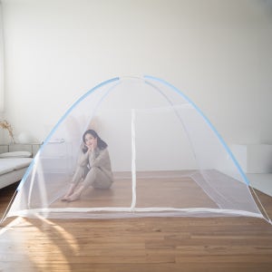 (3초 완성) 루본 원터치 모기장 간편 바닥없는 침대 방충망 블루, 120x200cm