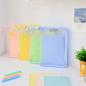 오아트 A4 반투명 클립 지퍼 파일 파스텔 색상 4종 택1 학습 자료 정리 서류 문서 홀더