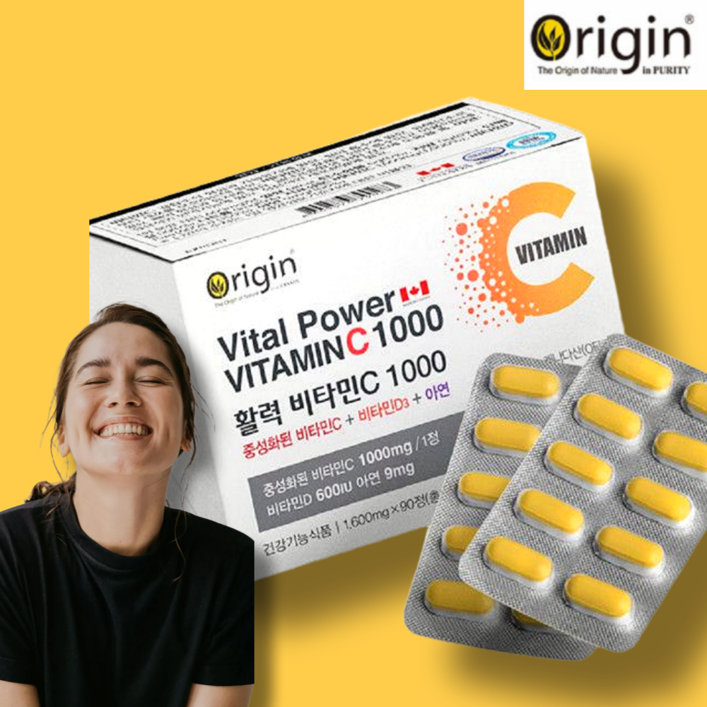 오리진 활력 <b>비타민C</b> 1000 면역기능 캐나다직수입 중성<b>비타민C</b> 90정, 1개