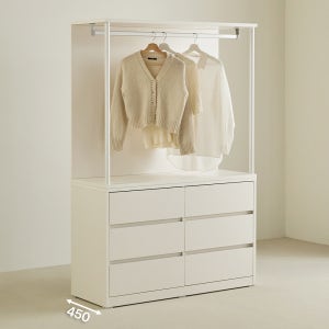 속깊은 루아 드레스룸서랍장 옷서랍장 1200x450x1800mm, 3단, 크림화이트