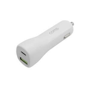 Coms 차량용 시가잭 고속 멀티 충전기 White USB 3.1 Type C 12V~24V 45W 퀄컴 퀵차지 QC 3.0 LS192