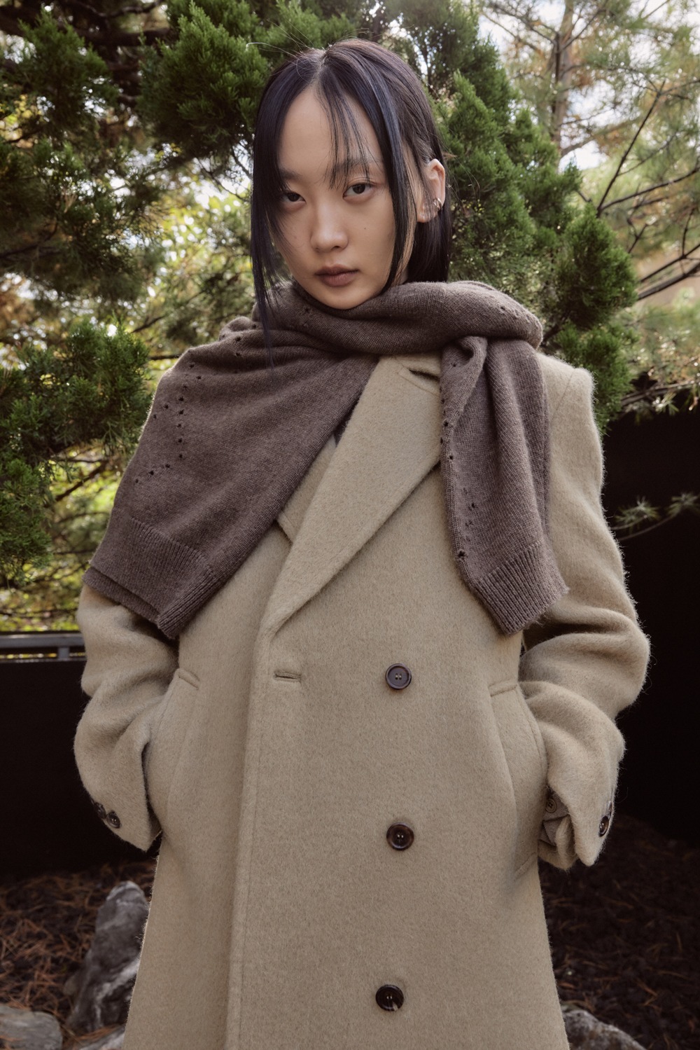 [YOUTH] Oversized Double Breasted Coat - Beige
