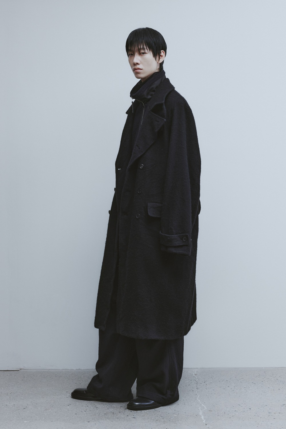 [YOUTH] Boiled Wool Officer Coat - Black
