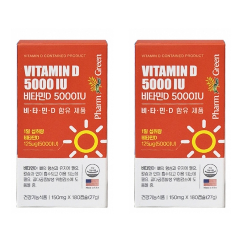 <b>팜그린 비타민D</b> 5000 다한증 두한증 영양보충 골밀도 투데이+ 180캡슐, 2개