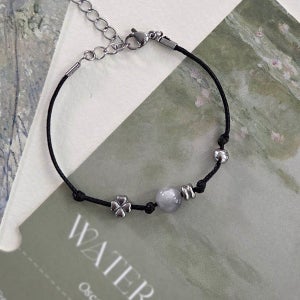 made 클로버 끈 팔찌 써지컬스틸 블랙 우정팔찌 매듭 커플템