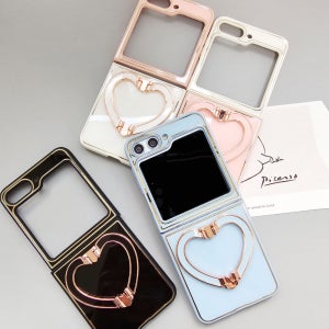 슬림 하드 케이스 하트 그립 톡홀더 스탠딩 링 거치대 스마트톡 블랙, 갤럭시Z 플립5