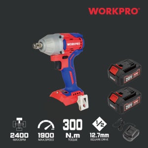 [공식몰] 워크프로 20V 충전임팩렌치세트 300MN 2400BPM 4.0ah×배터리 2개 WP390202