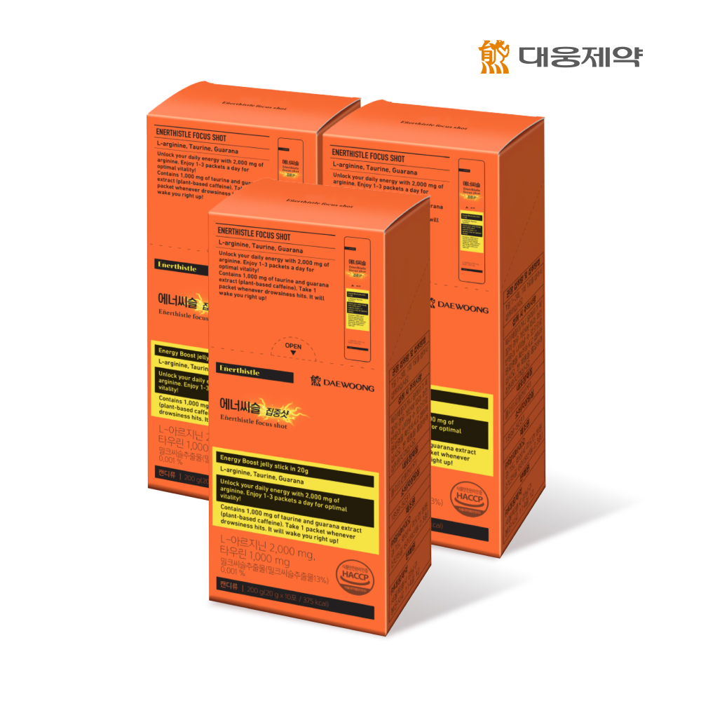 <b>대웅제약</b> 에너씨슬 집중샷 오렌지맛 30개입 (10개입x3박스) 식물성카페인 아르기닌 스터디젤리