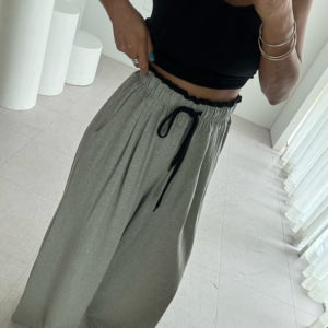 보니따스 아코르 배색 밴딩 팬츠 스트링 여름 와이드 바지/ 블랙 그레이