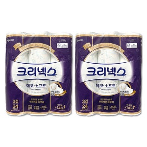 크리넥스 화장지 데코&소프트 3겹 두루마리휴지 35m, 24롤, 2팩