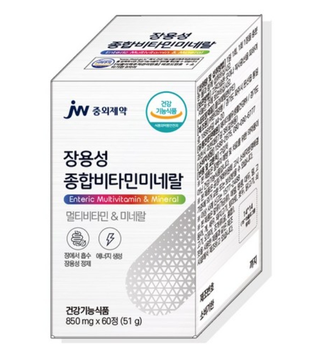 <b>JW중외제약</b> 장용성 <b>종합</b>비타민 미네랄 온가족 멀티비타민 올인원 영양제 60정, 1개