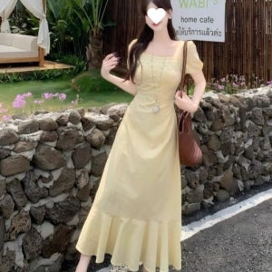 LF 2025 여름 신상 자수 허리 조절 면 원피스 여름원피스 연한 노란색 원피스