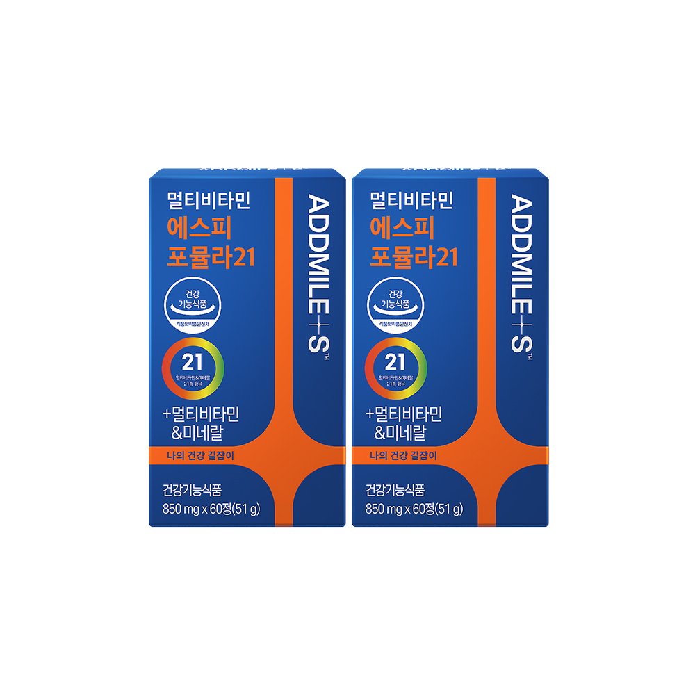<b>애드마일스</b> 여성 남성 멀티비타민 에스피 포뮬라21 850mg 60정, 2개