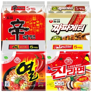 봉지라면 진라면매운맛5+열라면5+짜파게티5+신라면기본5