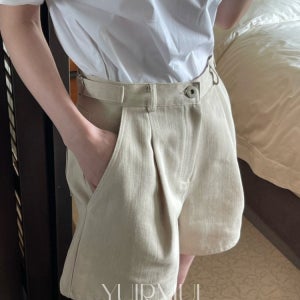 [베이지S 당일] bronze 브론즈 피그 핀턱 비조 숏 하프 팬츠 2color