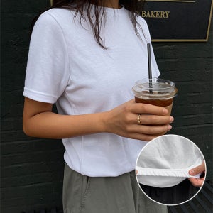 [WOMAN] 쏙쏙숨티 자동넣입 드롭 무지 반팔티셔츠 커플룩 베이직 기본면티 바이모노