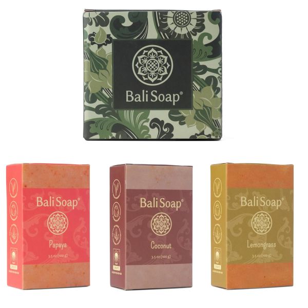 <b>발리</b> 비누 - 천연 바 선물 세트 3개의 버라이어티 팩 파파야 시나몬 레몬<b>그라스</b> 페이스 또는 바디 모든 피부 타입에 적합하며 여성 남성 청소년에게 각각 3.5온스씩 제공합니다