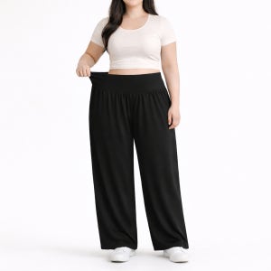 빅사이즈 와이드팬츠 여성 밴딩팬츠 하이웨스트 체형커버 엄마바지