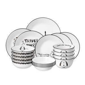 코렐 스누피앤찰리에디션 한국형 4인 18P 원형 홈세트 / 그릇추천 결혼선물 이사 집들이 신혼부부 캐릭터접시 키덜트 식기