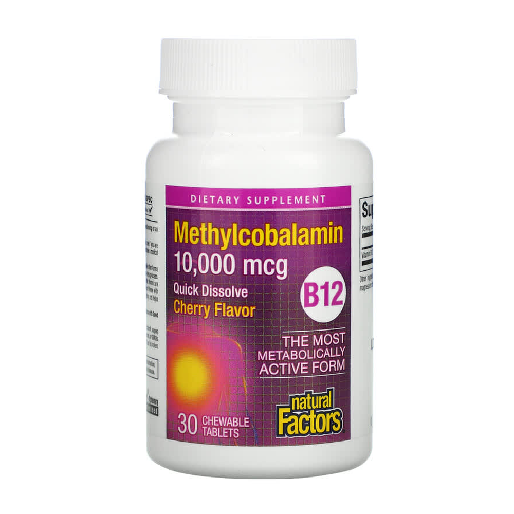 내추럴팩터스 <b>B12 메틸코발라민</b> 체리 <b>10000mcg</b> 30정